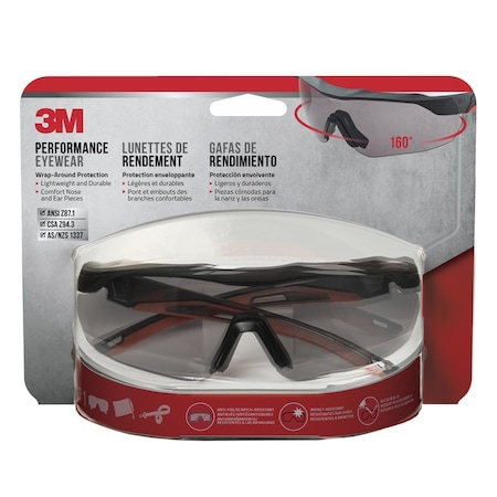 Scotch Safety Glasses, Anti-Fog & Anti-Scratch, Gray Lens, Black/Red Frame 47091H1-DC